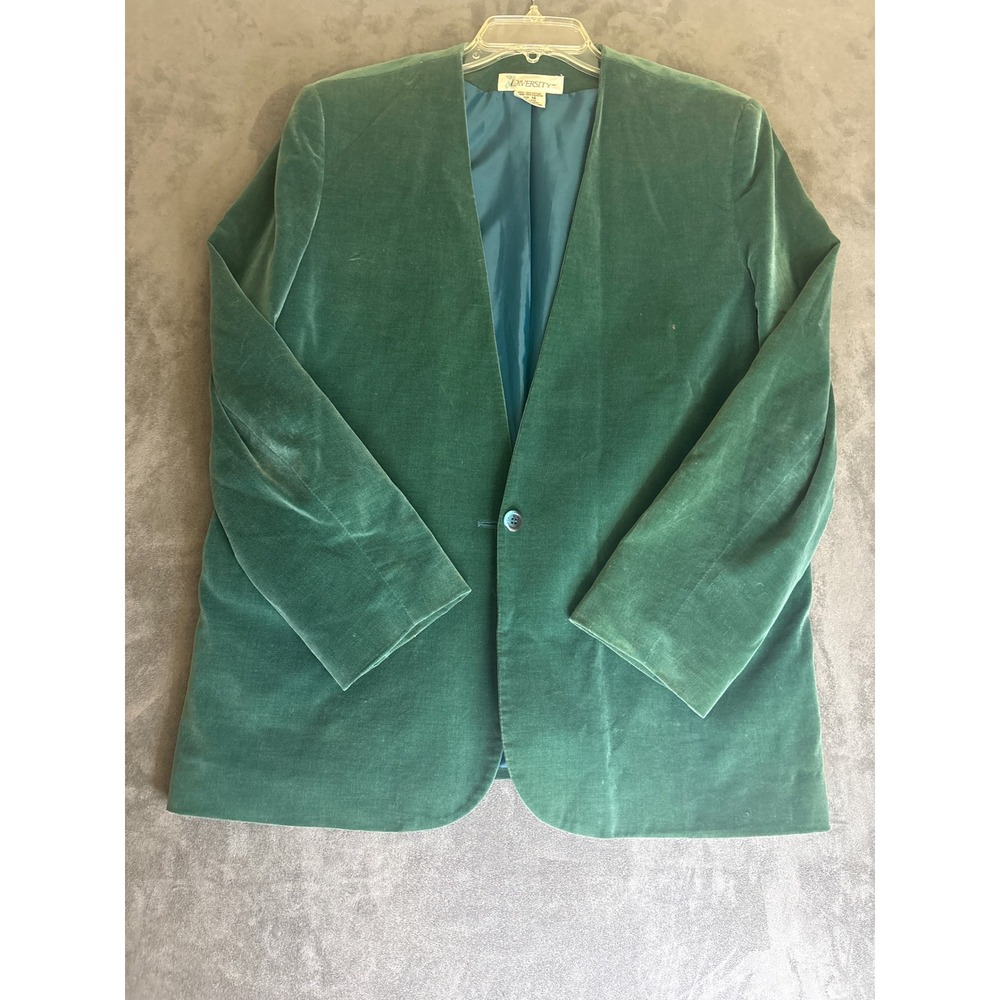 90's Emerald Green Velvet Collarless Blazer Jacket Size 14 Japan